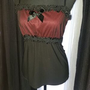 Morbid Threads Black & Burgundy Lace & Ribbon Cami SIZE L